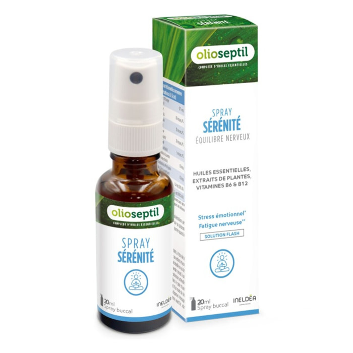 OLIOSEPTIL - Spray Sérénité - Complément alimentaire - Extraits de plantes, Huiles Essentielles & Vitamines - Aide l?organisme à s'adapter à la fatigue nerveuse, stress émotionnel - Spray buccal 20ml