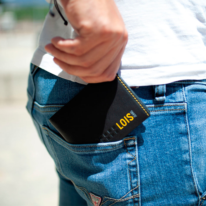Cartera Hombre Piel Lois Temple Negro-Amarillo