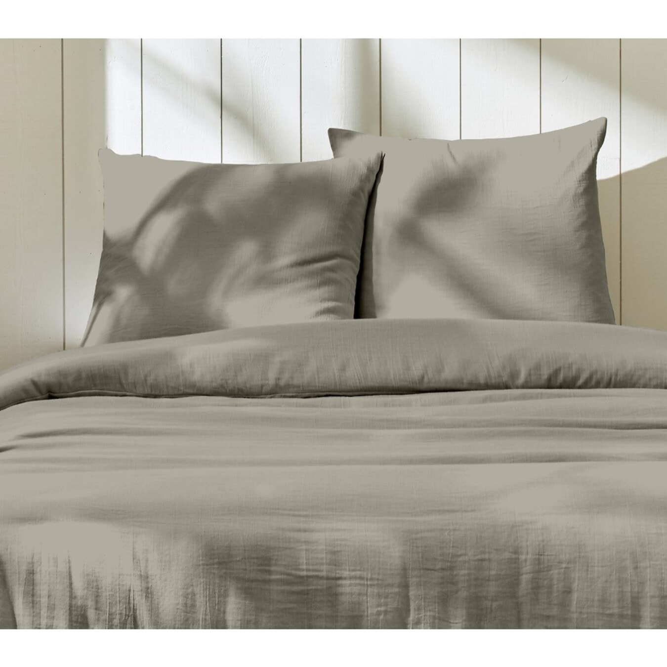 Parure housse de couette 3pcs 100% gaze de coton_gris galet