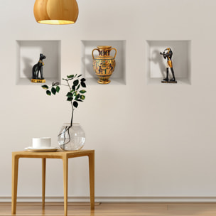 Stickers muraux 3D | Sticker Mural Autocollant effet 3D statuettes égyptiennes antiques - Stickers adhésifs 3D Chambre Salon Trompe l'oeil