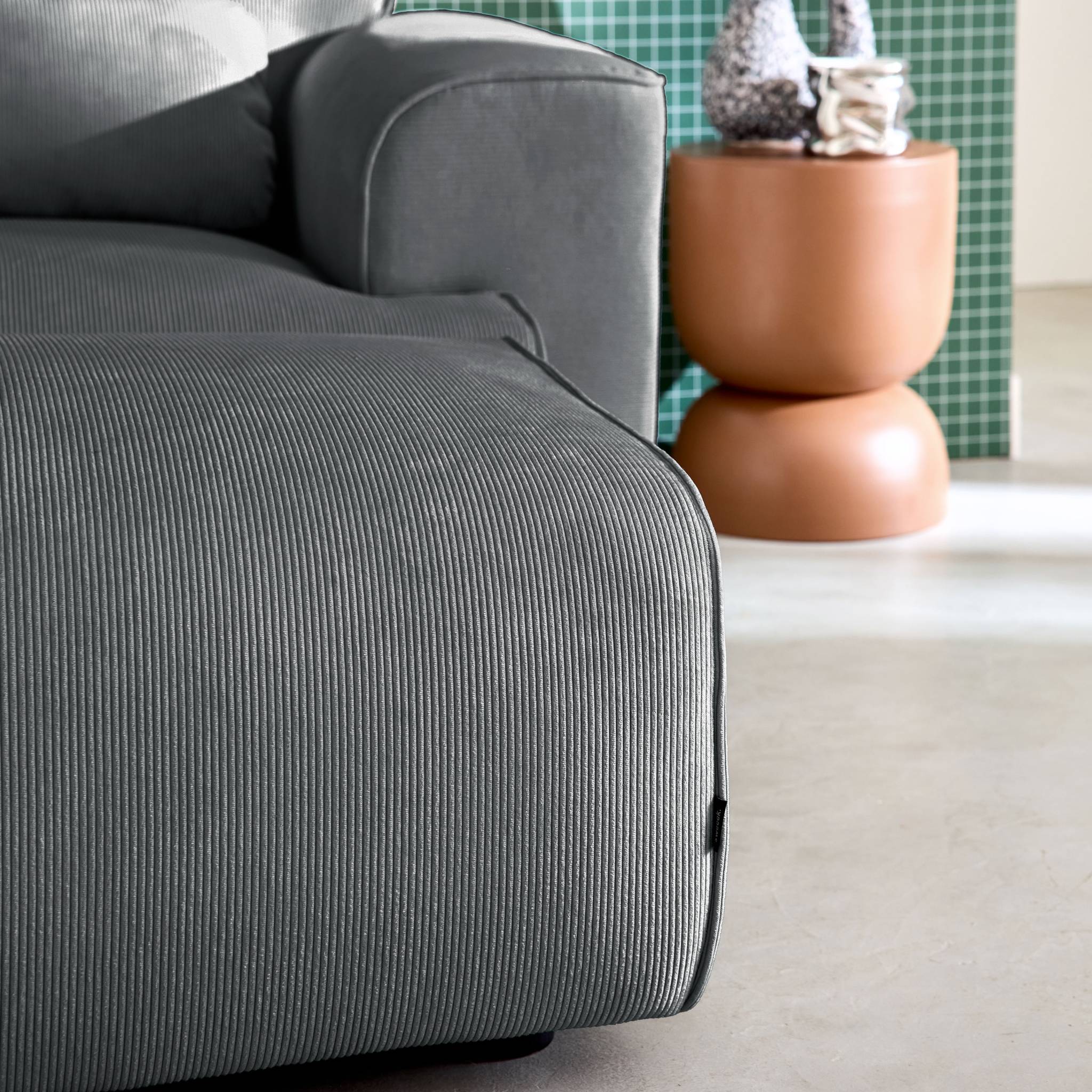 Pouf, repose-pieds pour canapé 3 places Wallas velours côtelé WALLAS