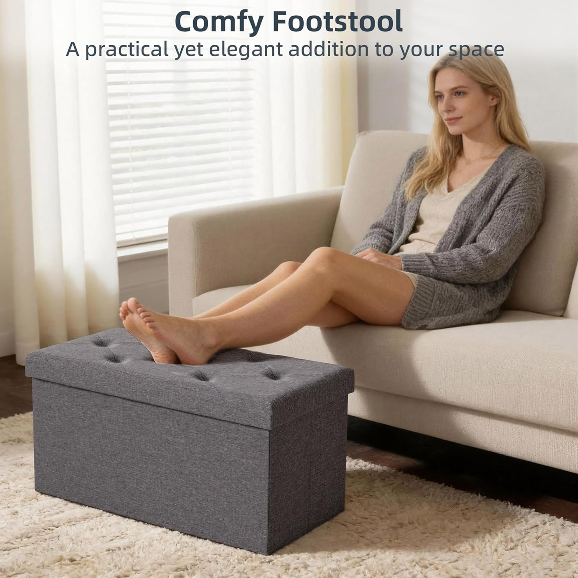 Nemora 75 - Cassapanca Ottomana 76x38x38 cm Pouf Contenitore Poggiapiedi in Tessuto Grigio