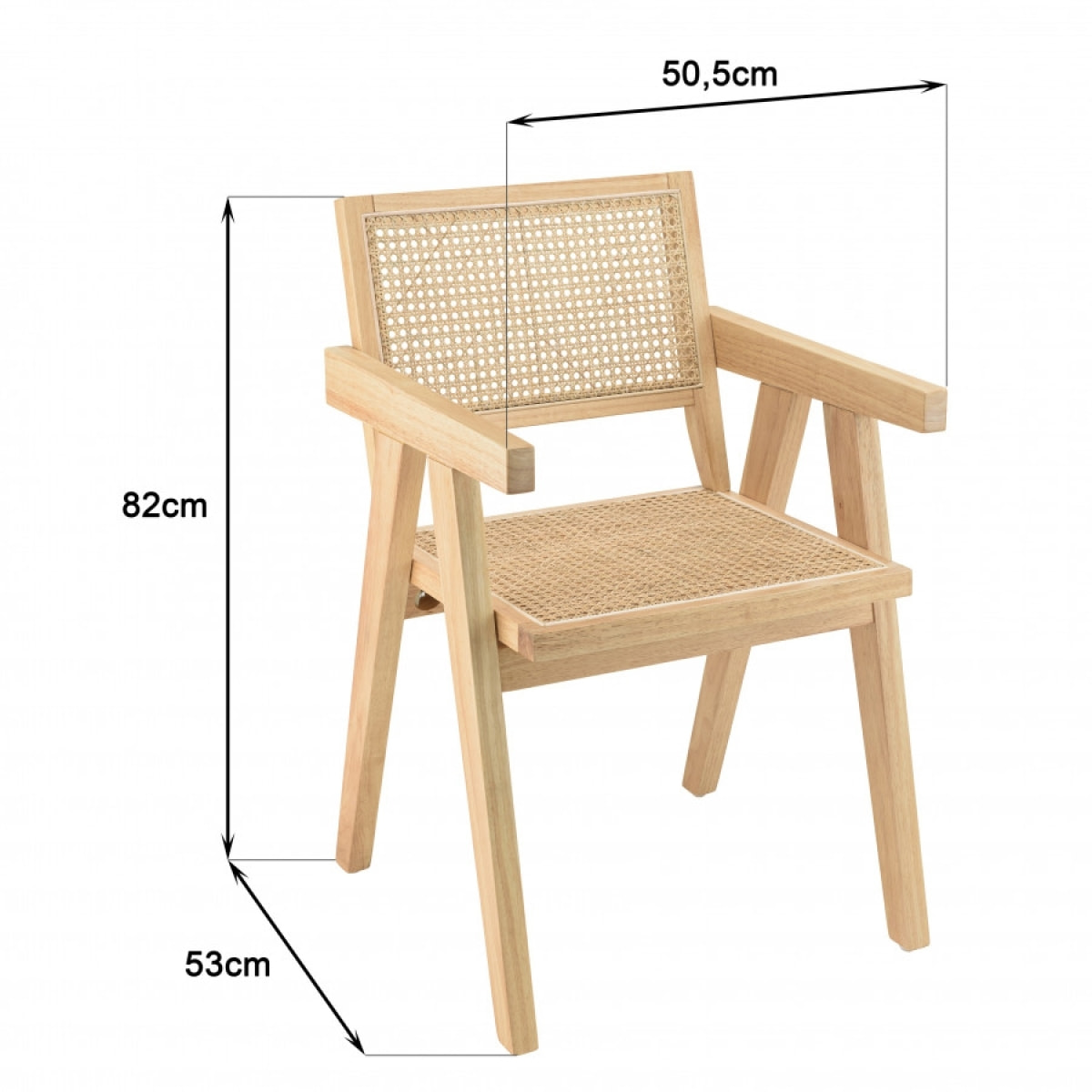 ALBANE - Fauteuil en bois d'Hévéa clair dossier et assise rotin naturel