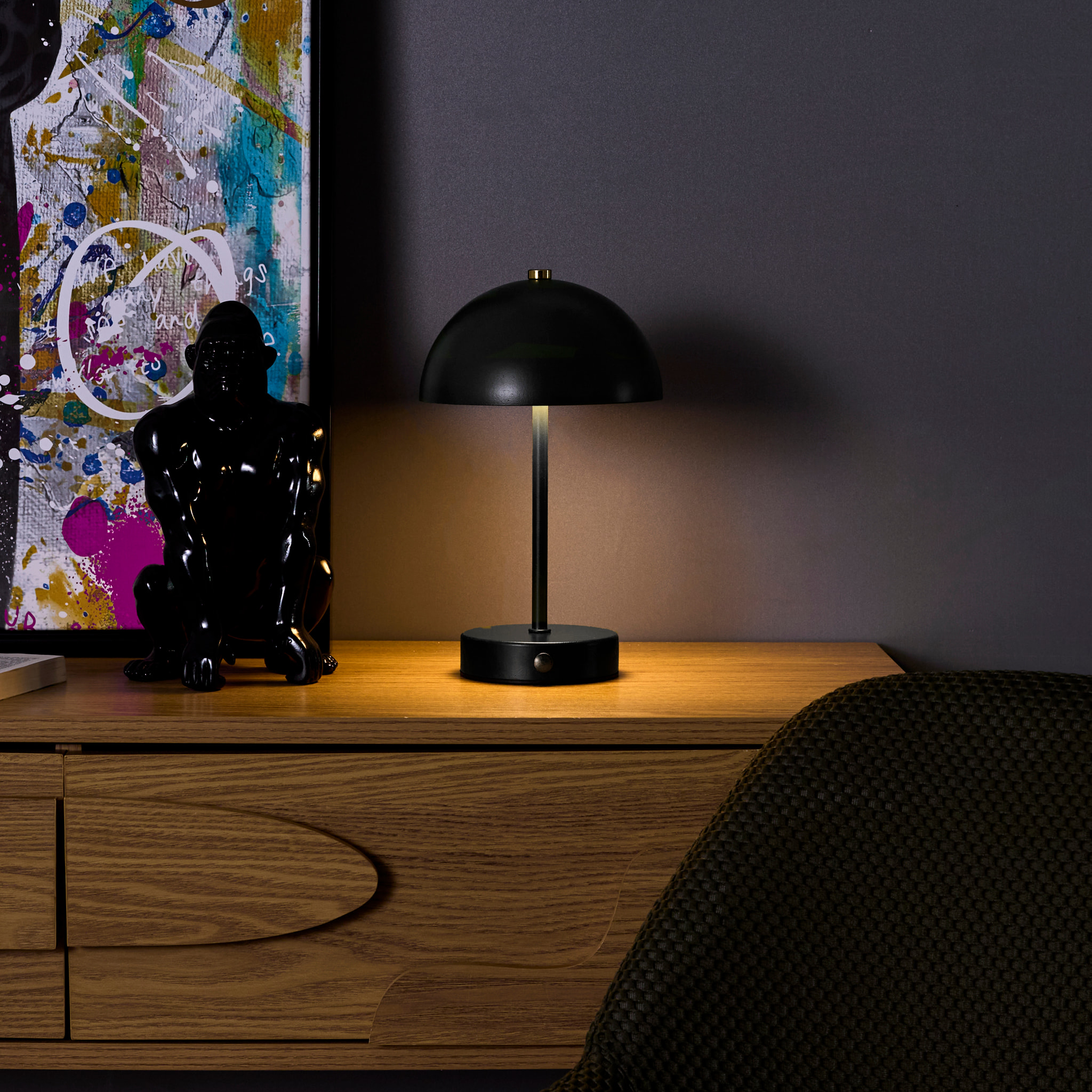 Lampe De Table Lucia Rechargeable Noire H26cm
