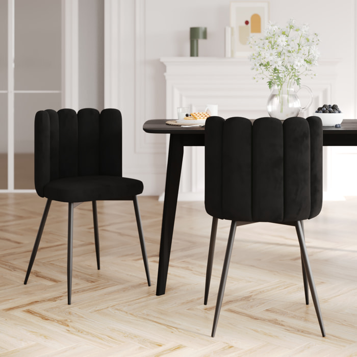 Lot de 2 chaises en velours noir et pieds en métal noir - Rosy