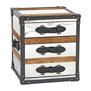 Meuble d'appoint 3 tiroirs en acier inoxydable et cuir