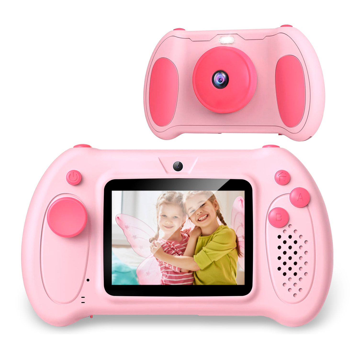 DAM Cámara de fotos y video infantil con juegos incorporados. Cámara dual, 48mpx y videoFull HD. Pantalla de 2,4 pulgadas. 12,5x3,5x7,5 Cm. Color: Rosa