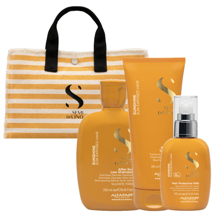 ALFAPARF MILANO Kit Semi Di Lino Sunshine Shampoo 250ml + Treatment 200ml + Protective Milk 125ml + Bag Omaggio