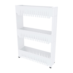 Carrello Da Cucina Salvaspazio Carrellino Portaoggetti Con Rotelle Ruote 3 Ripiani Dispensa Bagno Fino a 2.5 Kg Per Ripiano 72 x 12,5 x 54 cm Bianco