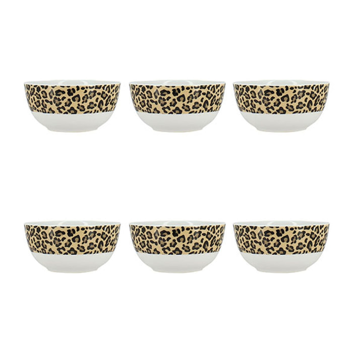Lot de 6 bols 35cl en porcelaine beige à motif léopard ANIMALS