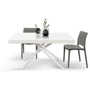 Tavolo CARRARA in legno, finitura bianco frassinato e base in metallo verniciato bianco, allungabile 180×90 cm – 260×90 cm