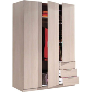 Armadio Con 3 Ante Battenti E 3 Cassetti Armadietto Con Asta Appendi Abiti E 3 Ripiani Per Camera Da Letto Design Moderno 180 x 121 x 52 Cm Rovere