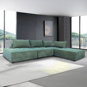 ALEXANDRIE Canapé d'angle modulable 4 places en velours texturé vert