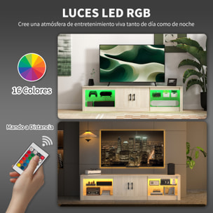 Mueble de TV Moderno Mueble de TV para Salón con Luces LED RGB Puertas con Cierre Lento y Estantes de Vidrio Abiertos Mueble para Televisión de 75 Pulgadas 180x35x45 cm Roble