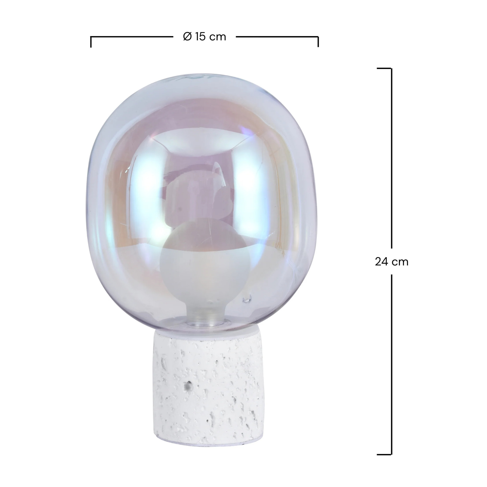Lampe à poser en verre irisé et béton blanc H24 cm - Bulle