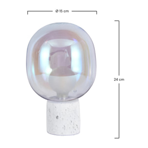Lampe à poser en verre irisé et béton blanc H24 cm - Bulle