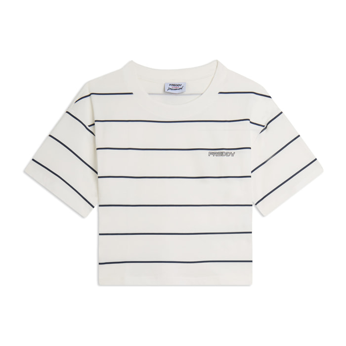 T-shirt Cropped con Maniche ampie e Fantasia a Righe