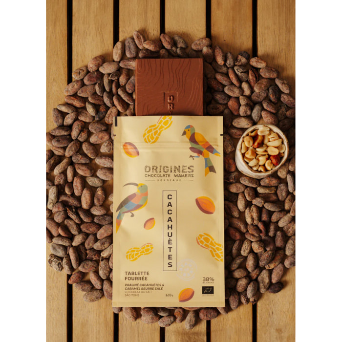 Tablette fourrée chocolat cacahuètes - Bean To Bar - 120g Bio