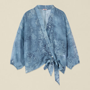 Oltre - Camisa tipo kimono con nudo - Light - blue