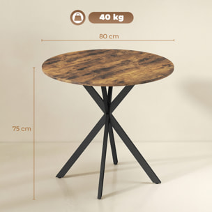 Table ronde style industriel bois métal 2 pers. dia. 80 cm vieilli