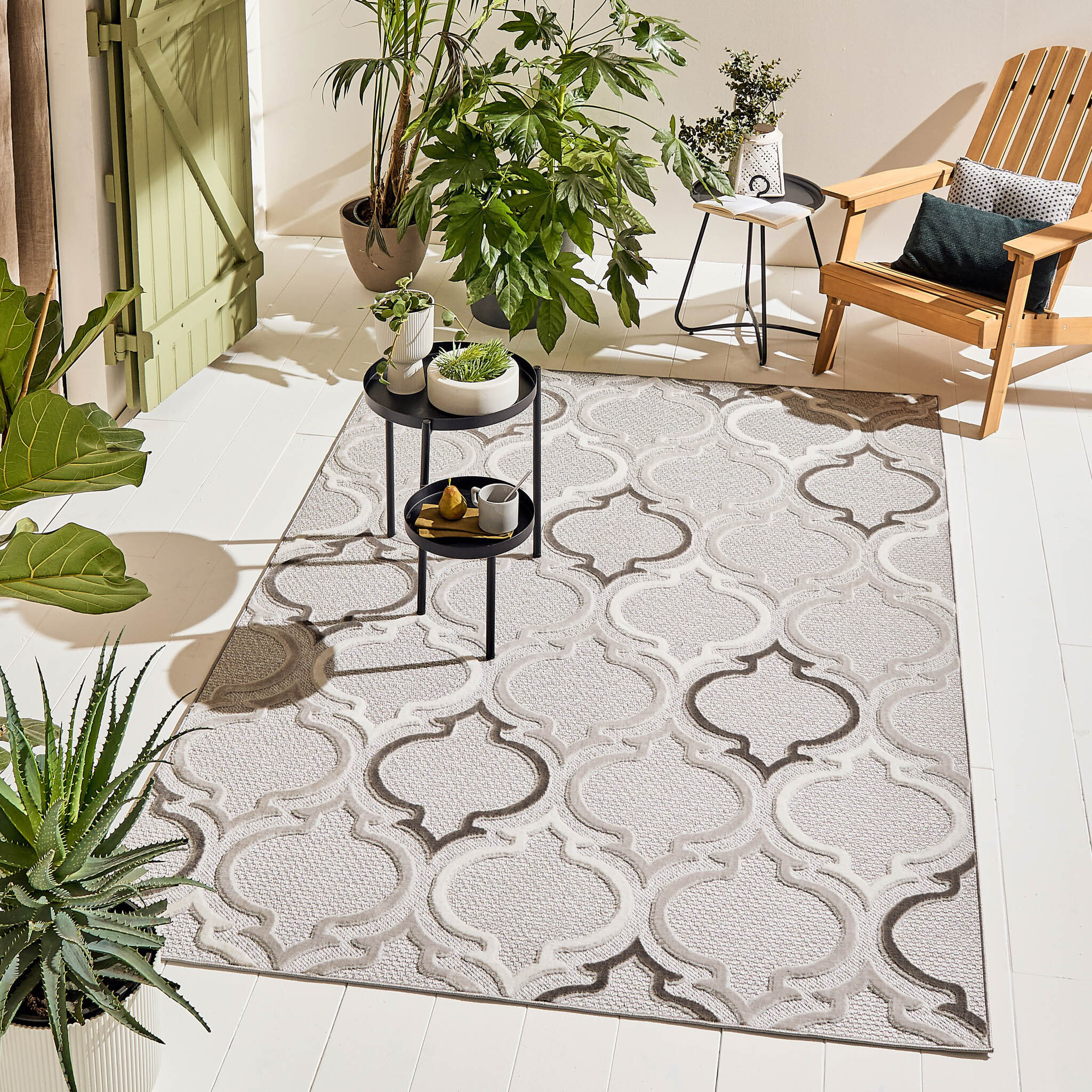 Tapis Loopin 329 gris - Motif en relief - Indoor & Outdoor