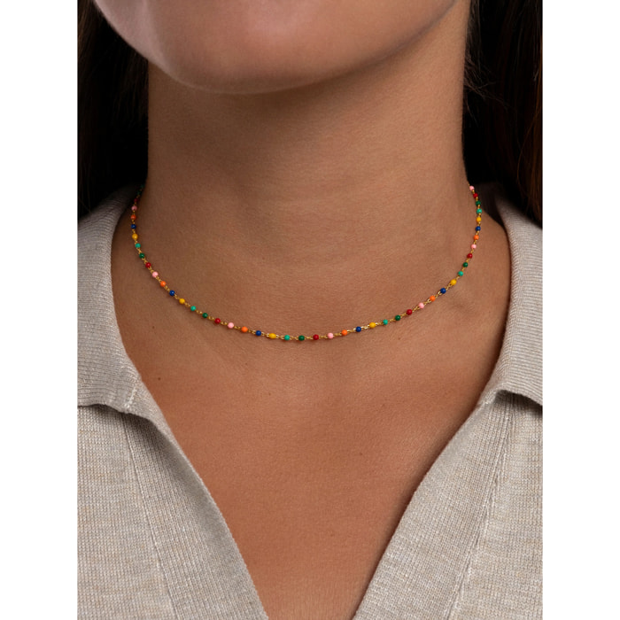 Collar Dots Colors Enamel Plata Baño Oro