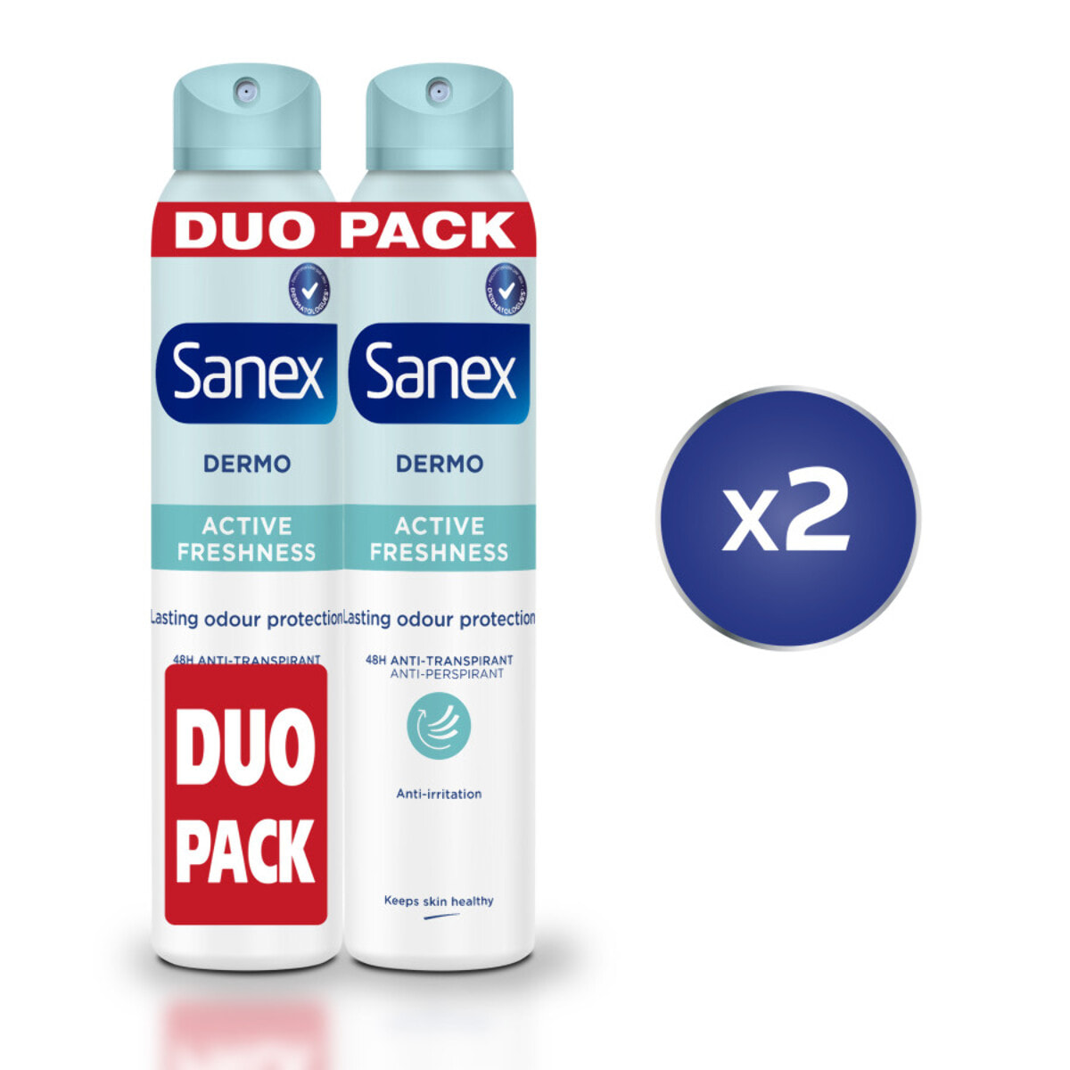 Pack de 4 - 2 lots de 2 - Déodorants Sanex Dermo Anti transpirant Active fresh spray 200ml