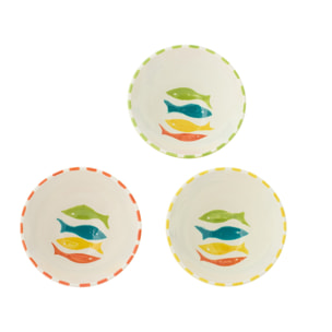 J-Line Bol Poisson - céramique - multicolore - medium - 3 pièces