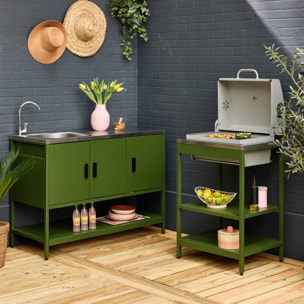 Cuisine d'extérieure 2 modules avec barbecue charbon de bois sur pieds, 2 étagères et thermomètre NAXOS BARBECUE CHARBON + 1 MODULE