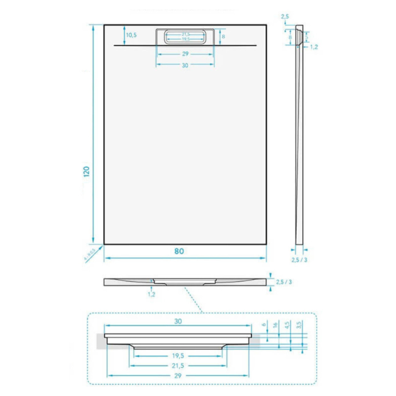 Fusion Receveur de douche 120x80cm en marbre coulé, Gris perle (SATFU12080GRP)