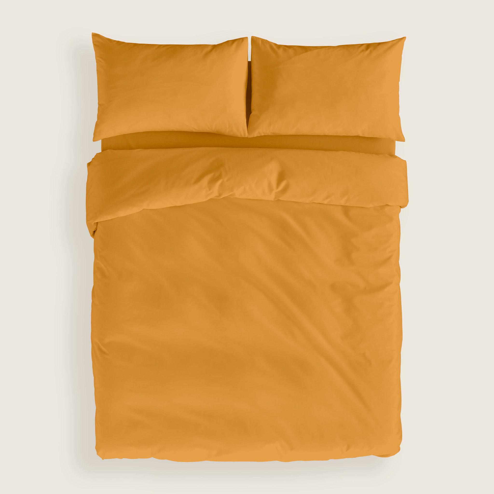 Naturals - Funda Nórdica Lisa - Cierre con botones - 100% Algodón - Incluye 1/2 Fundas de Almohada - Ocre