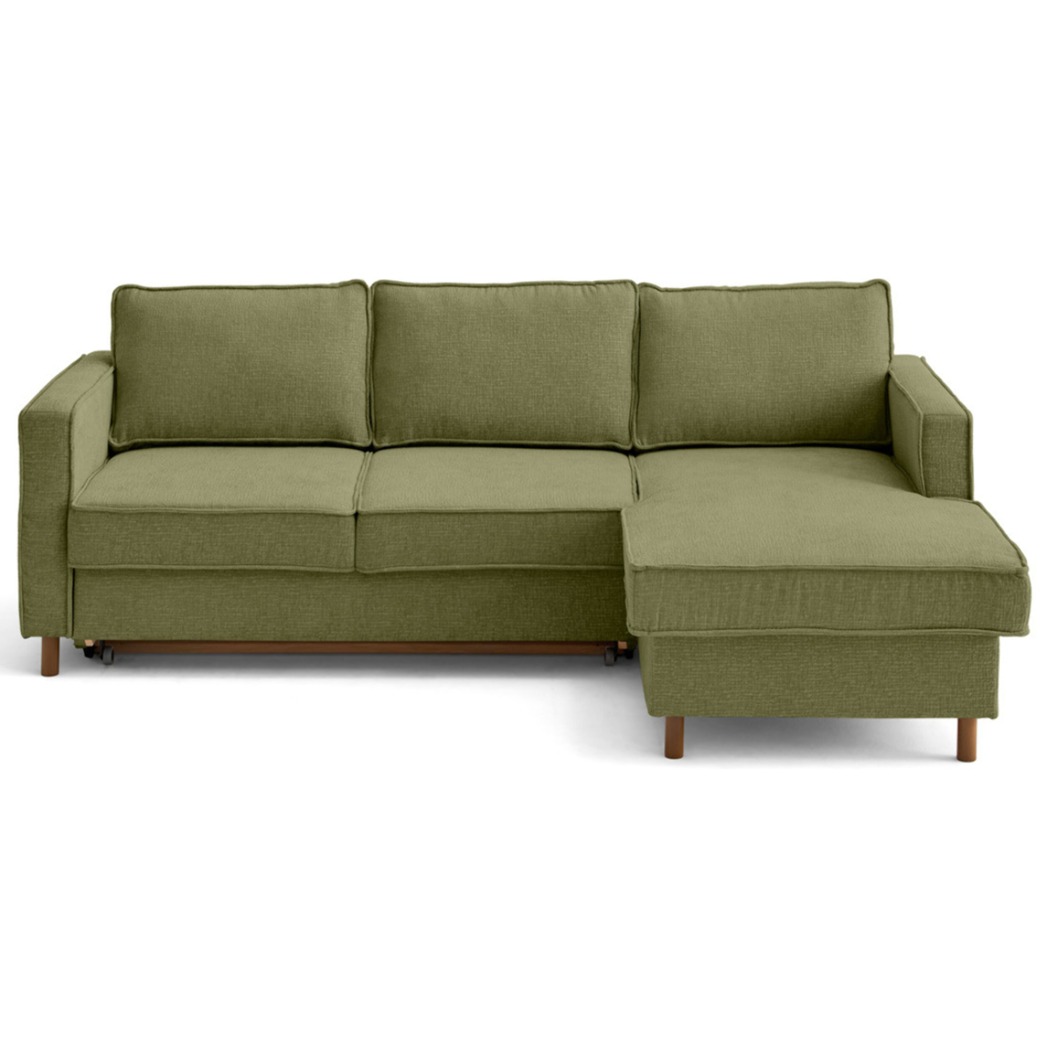 Jake - canapé d'angle droit 4 places convertible avec coffre en tissu velours relief - Vert