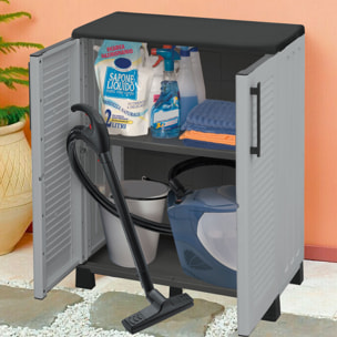 Armario de media altura en polipropileno, con bisagras de acero, balda y patas regulables