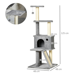 Arbre à chat centre d'activités multi-équipé griffoirs grattoir jeu boule suspendue niche housse amovible plateformes gris