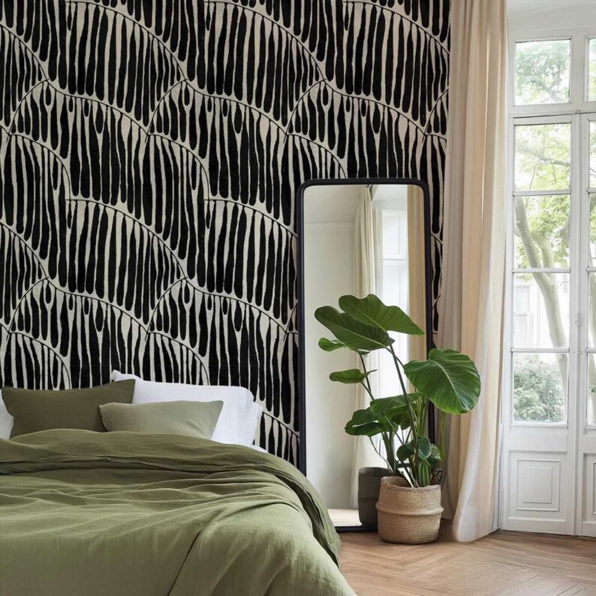 Carta da Parati Foglia Nera Astratta