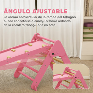 7 en 1 Triángulo de Escalada Montessori con Arco y Rampa, Escalada para Niños de Madera Plegable, para 18-48 Meses, para Deslizarse o Escalar, 188x70 cm, Rosa