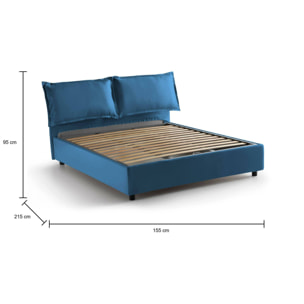 Letto matrimoniale Maddalena, Letto contenitore con rivestimento in tessuto, 100% Made in Italy, Apertura frontale, adatto per materasso Cm 140x200, Blu