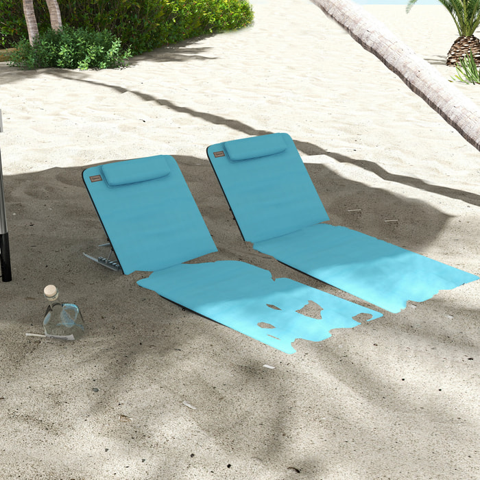 Conjunto de 2 Esterillas de Playa Plegable Esterillas con Respaldo Reclinable en 5 Niveles Reposacabezas y Bolsa de Transporte 134x48x33-43 cm Azul