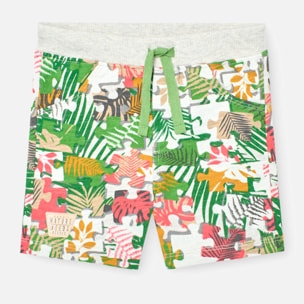 Bermudas niÃ±o, felpa flamÃ© estampado, verde