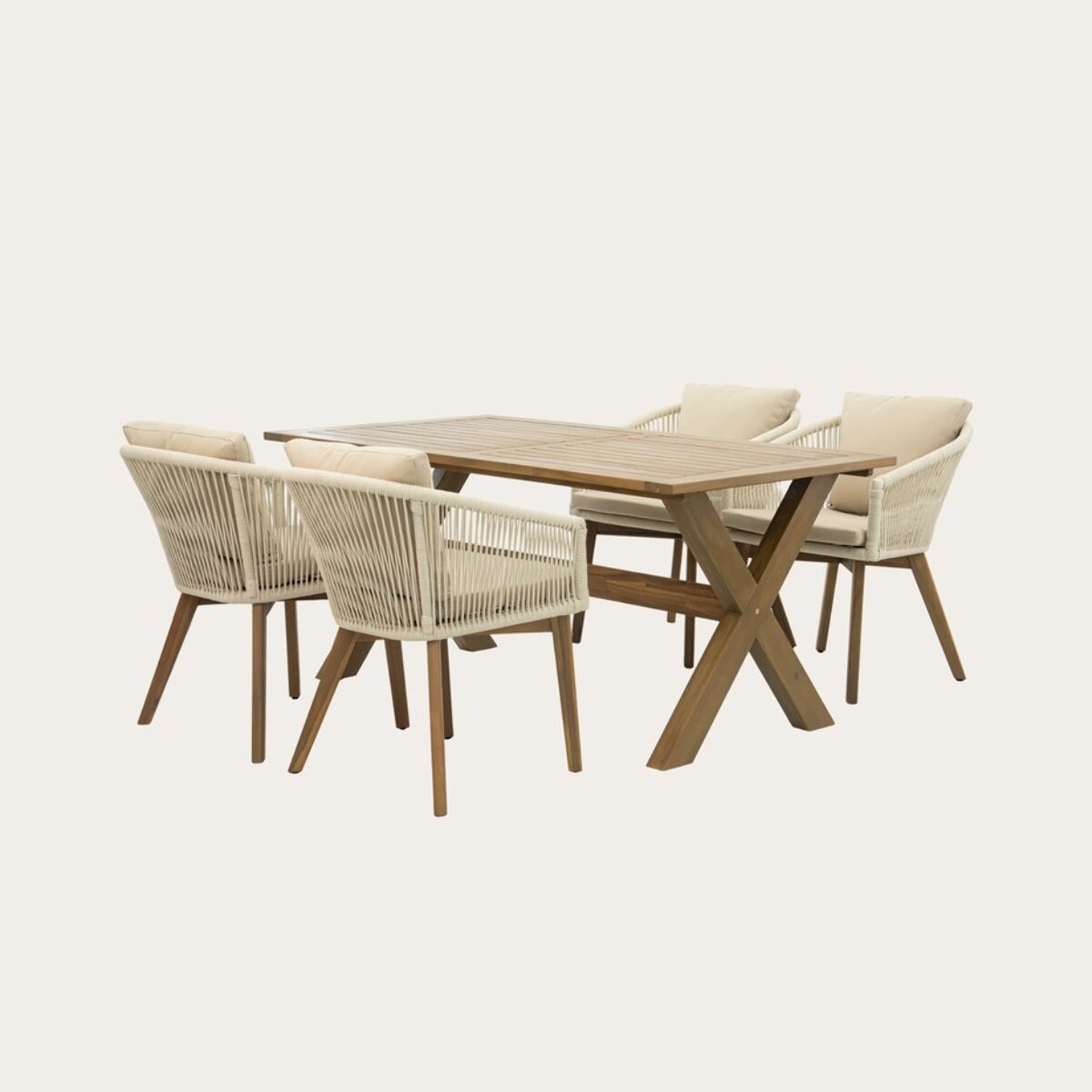 Ensemble de table et chaises de salle à manger Jade-nova -bois massif d'acacia-couleur naturel 160 x 75 x 90 cm