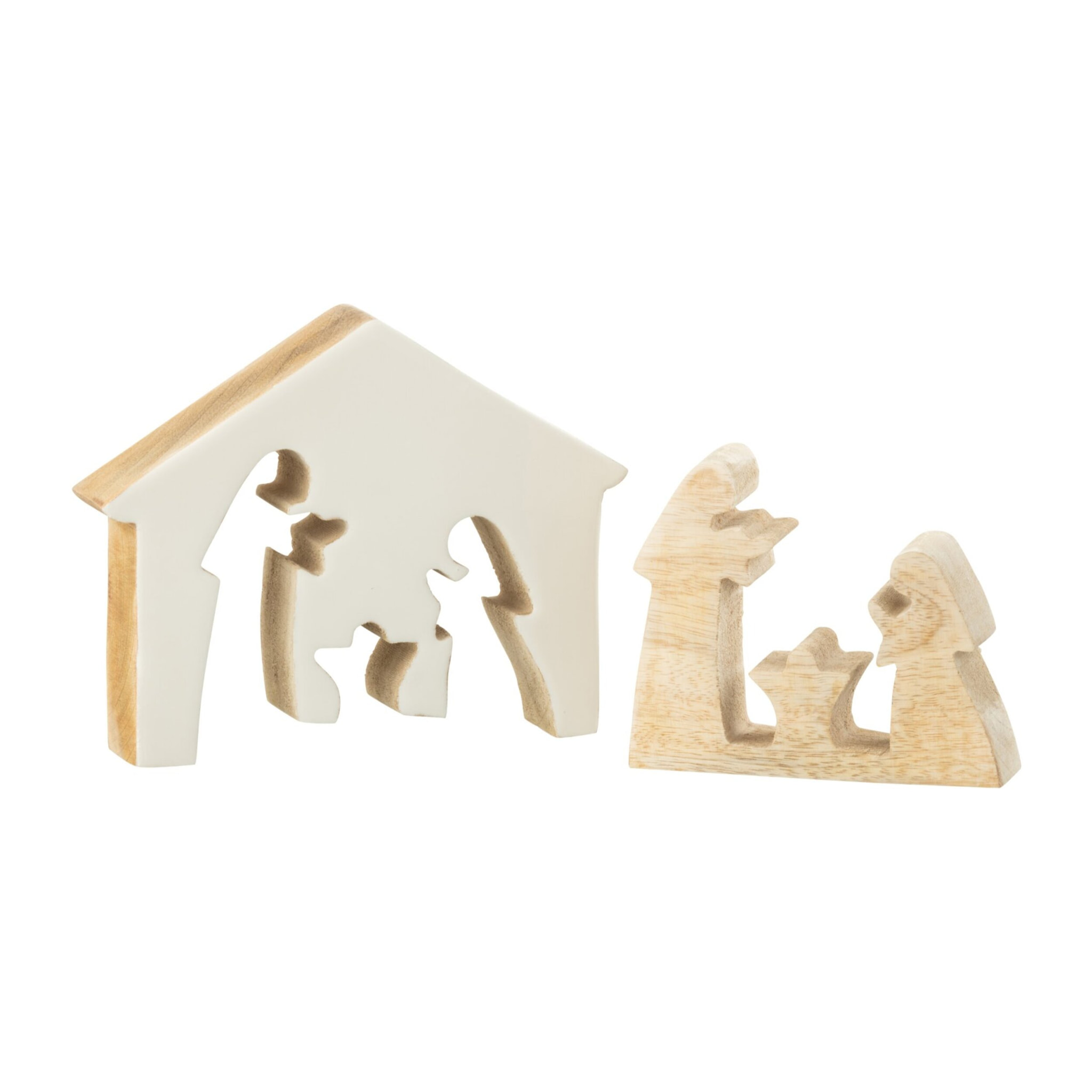 J-Line décoration Crèche Maison - bois - blanc/naturel - medium
