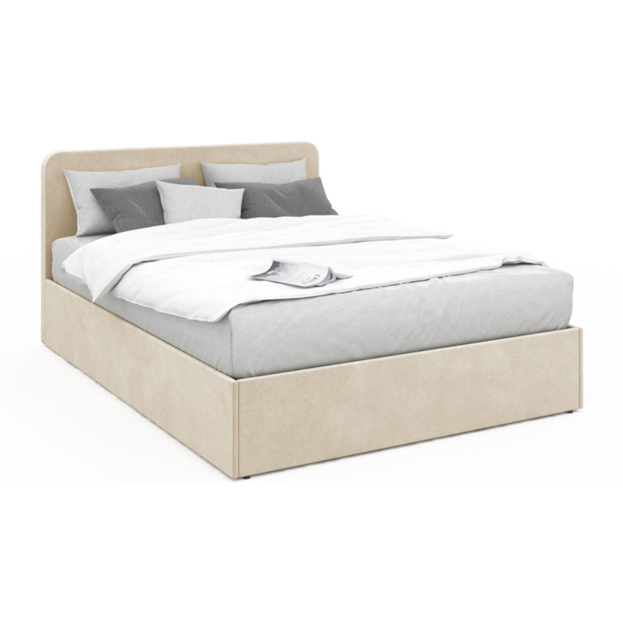 Lit coffre Louise en velours avec sommier et tête de lit - Velours beige
