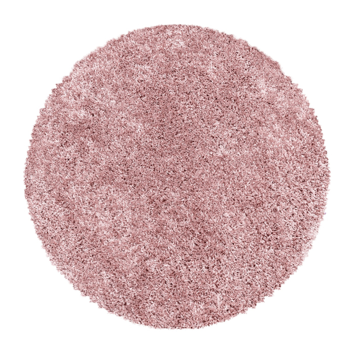 SYDNEY - Tapis shaggy uni rond à poils longs rose - SYD3000ROS