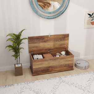 Coffre malle de rangement coffre à jouets dim. 100L x 40l x 40H cm panneaux particules bois noyer