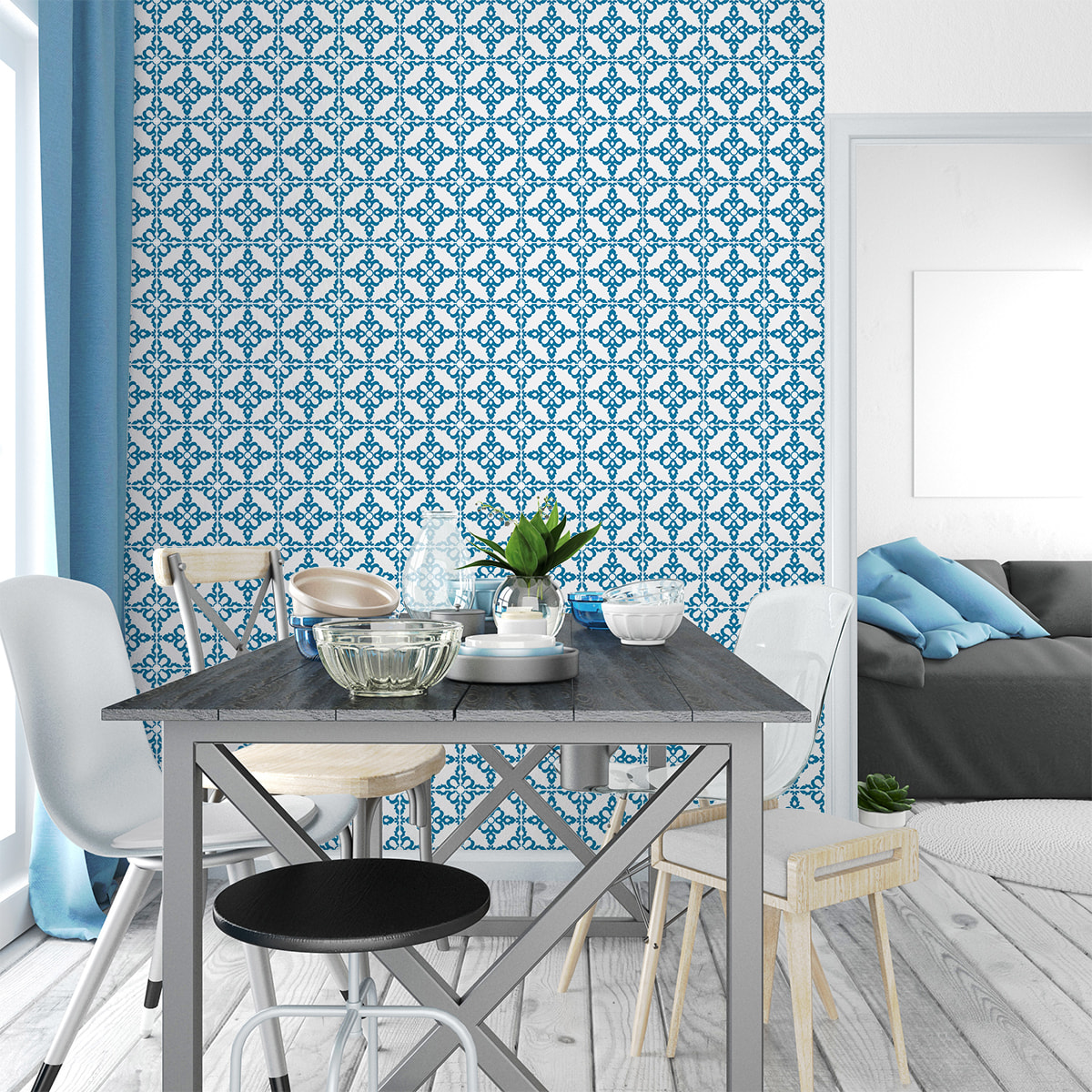 Stickers muraux - Sticker Mural Carrelage adhésif Cuisine Salle de Bain - 60 STICKERS CARRELAGES AZULEJOS EMERENCIA