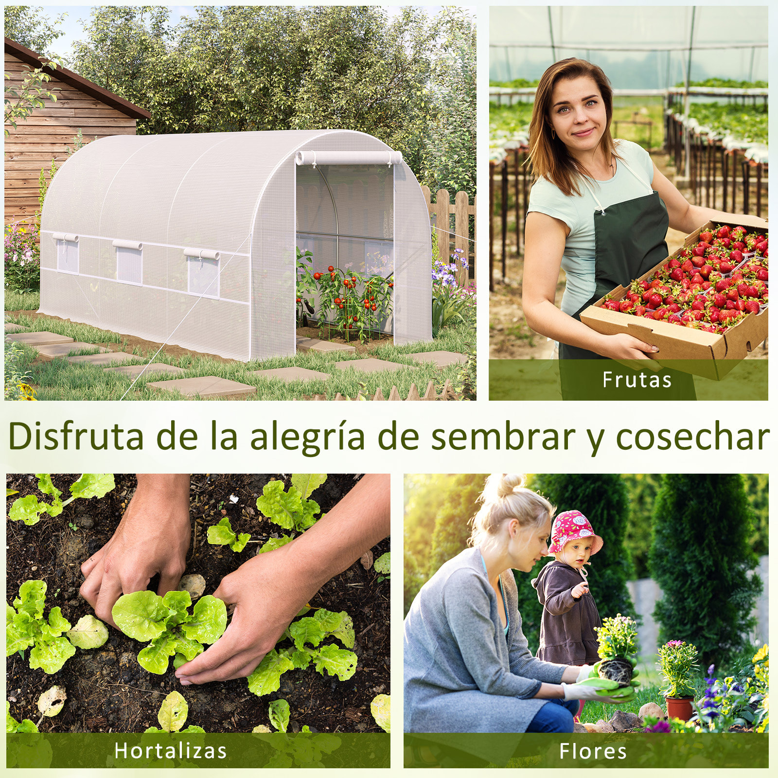 Invernadero de Jardín 4x2x2m Huerto Tipo Túnel 6 Ventanas Cultivos Plantas