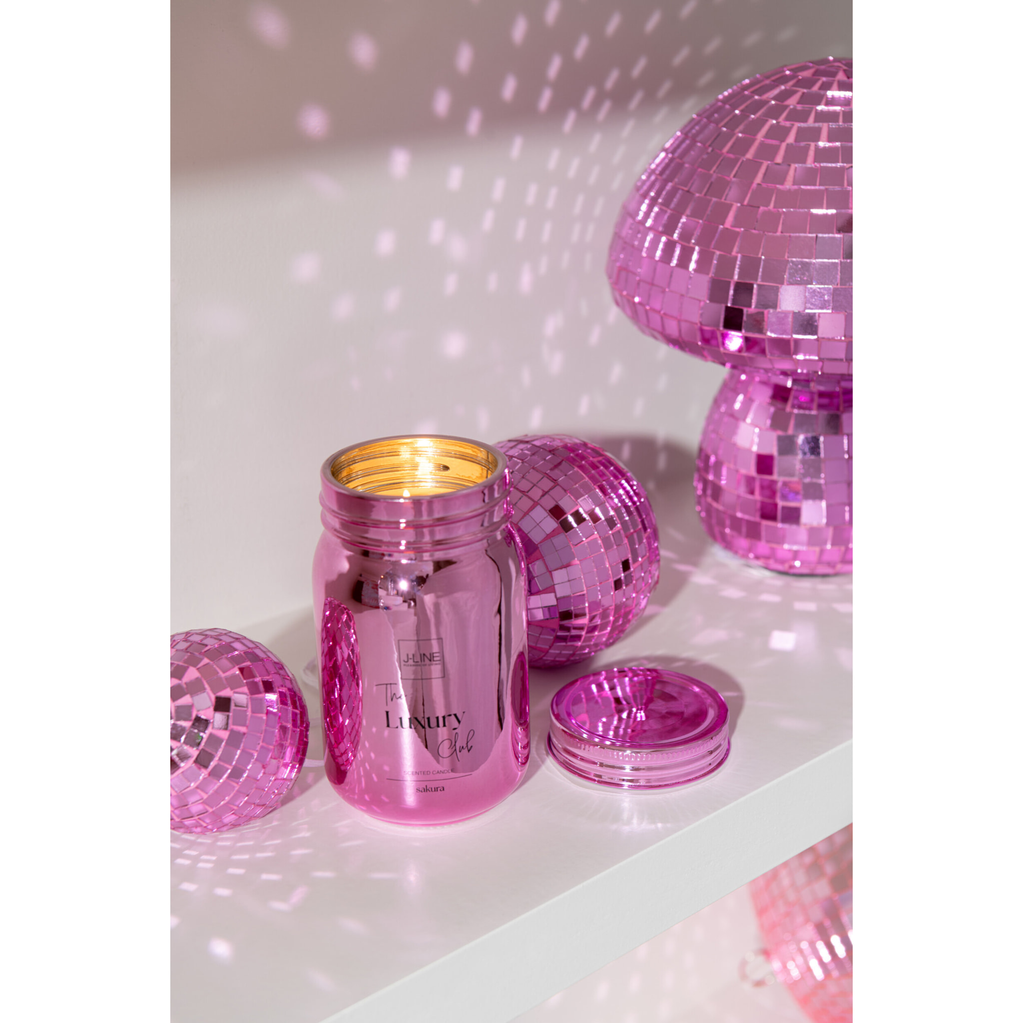 J-Line bougie parfumée Bocal - Sakura - verre - rose - 69H