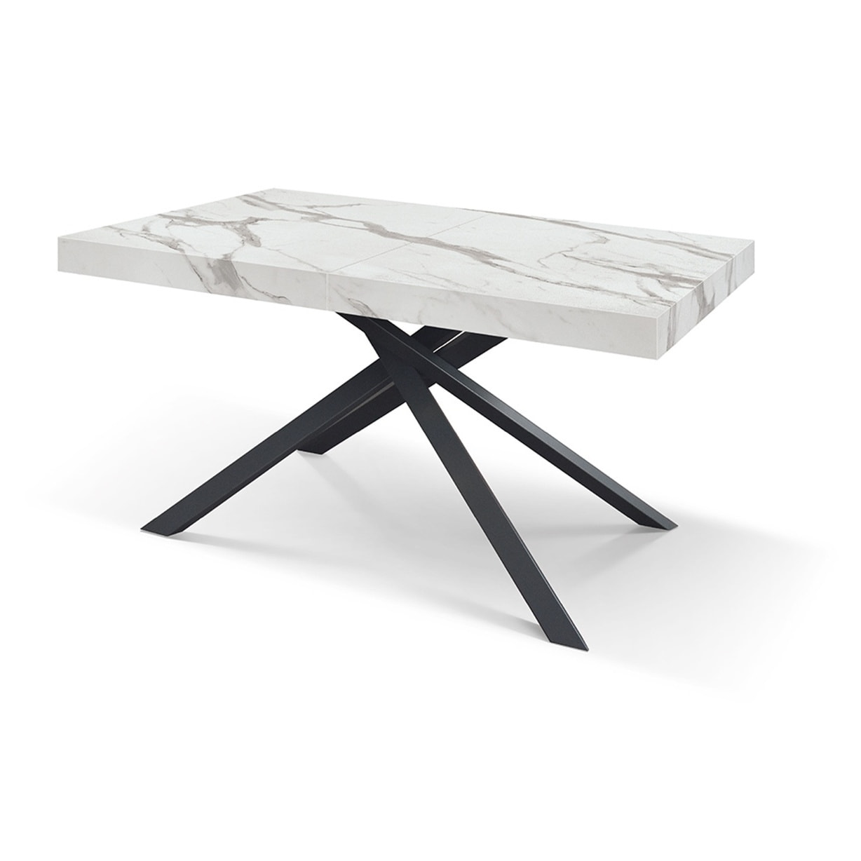 Tavolo FORTE DEI MARMI in legno, finitura bianco statuario e base in metallo nero, allungabile 160x90 cm - 240x90 cm