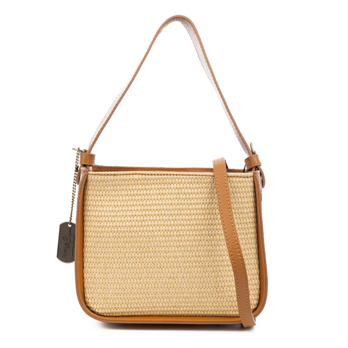 Bassano Bolso de hombro Mujer. Fabricado en paja y piel auténtica Dollaro.