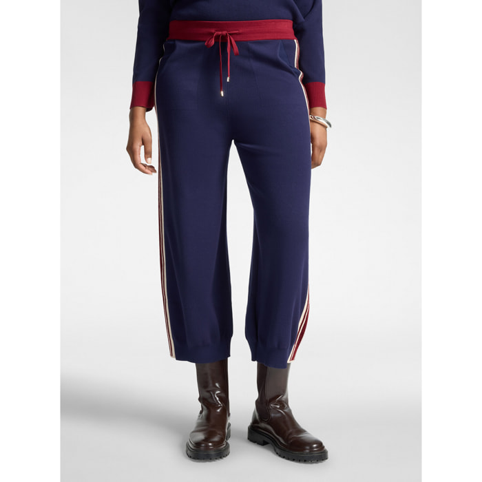 Elena Mirò - Pantaloni cropped in maglia con bordi a righe - Blu